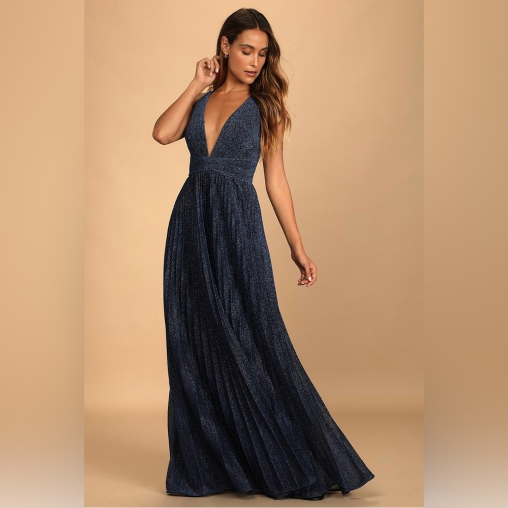 Blue Sparkly Pleated Maxidress